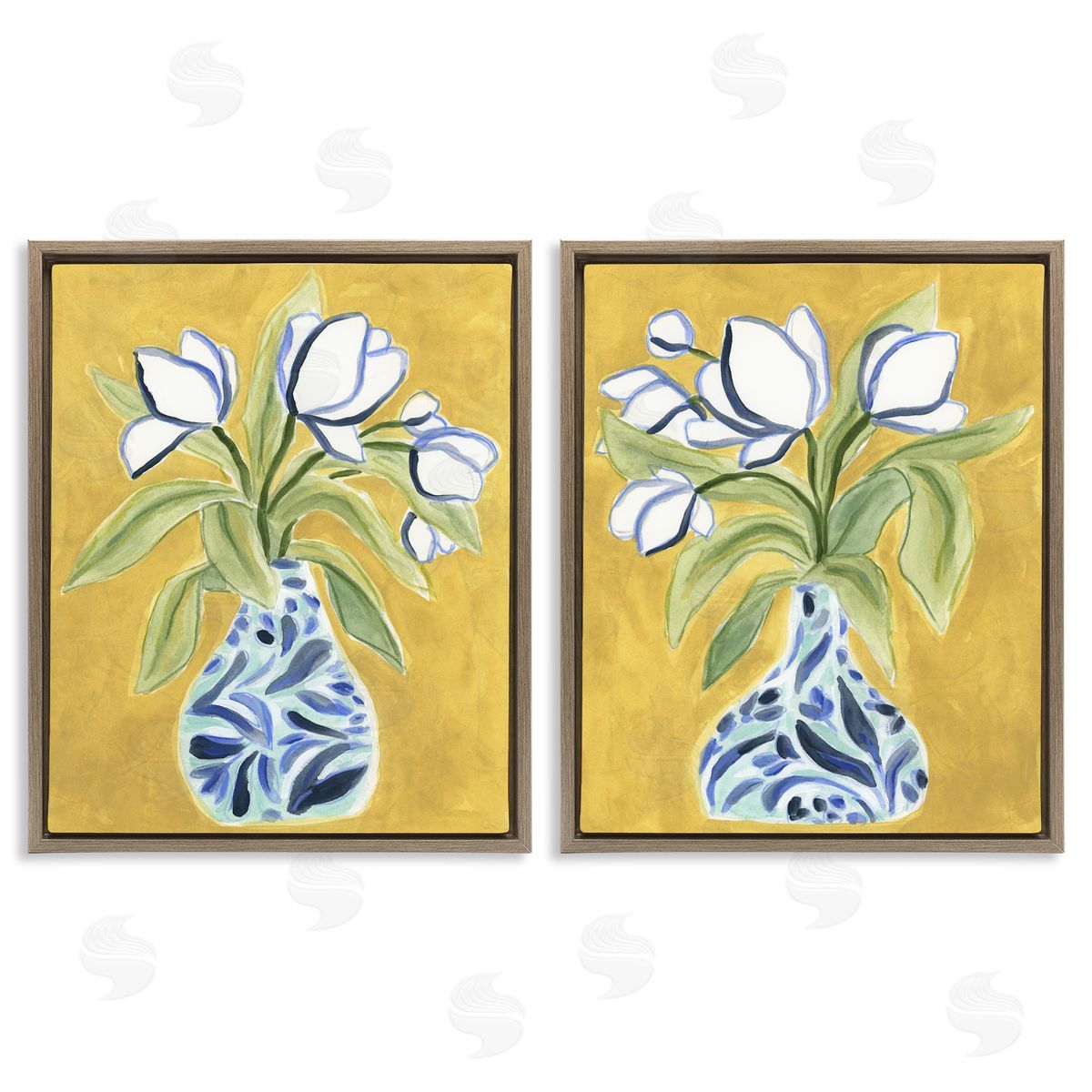 Tulip Vases on Yellow Brown Floating Frame Canvas Wall Art, Home Decor by June Erica Vess