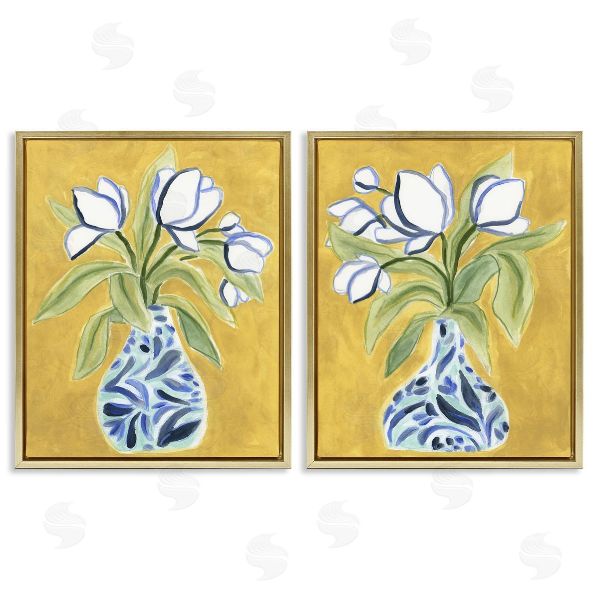 Tulip Vases on Yellow Gold Floating Frame Canvas Wall Art, Home Decor by June Erica Vess