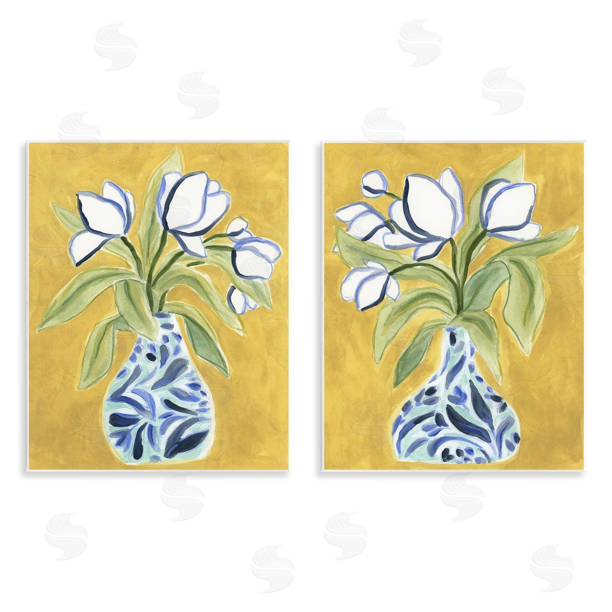 Tulip Vases on Yellow Wood Plaque Wall Art, Home Decor by June Erica Vess