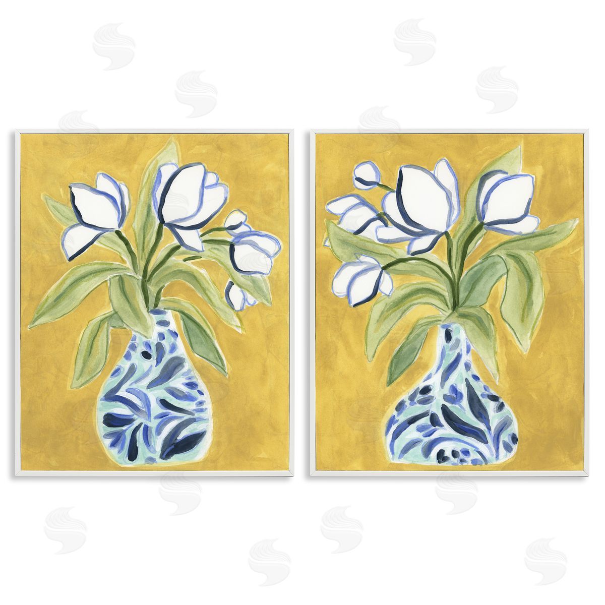 Tulip Vases on Yellow White Frame Print Wall Art, Home Decor by June Erica Vess