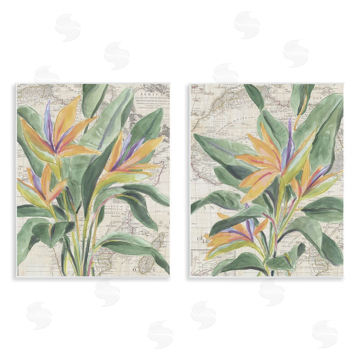 Flowers over Vintage Map Wood Plaque Wall Art, Home Decor by June Erica Vess