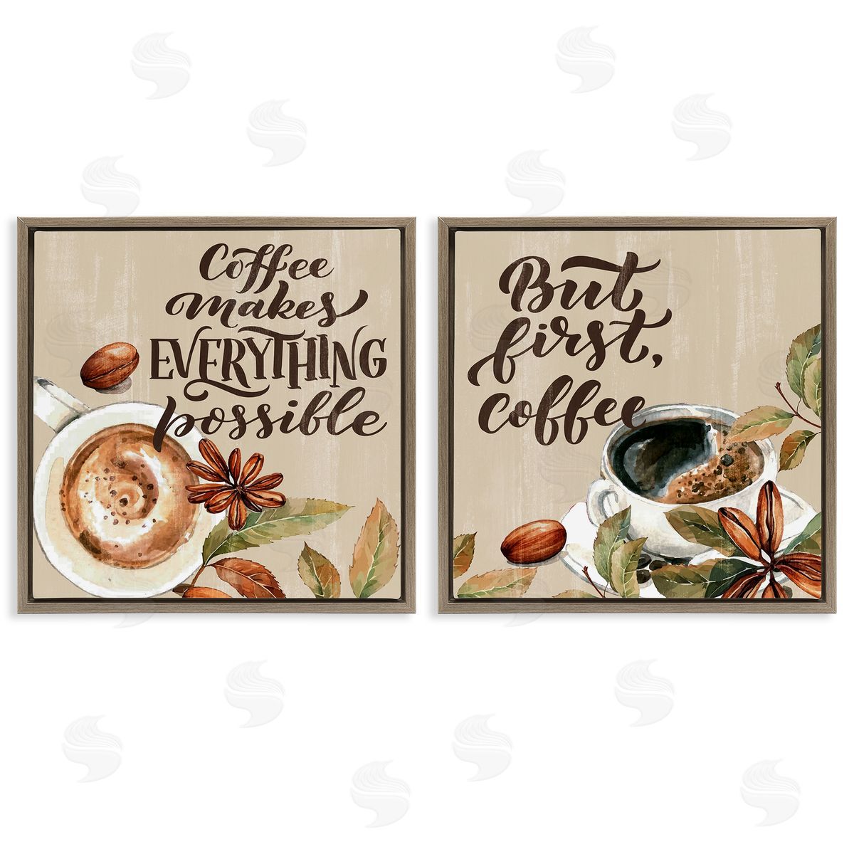 Morning Coffee Classic Phrases Brown Floating Frame Canvas Wall Art, Home Decor by Kim Allen