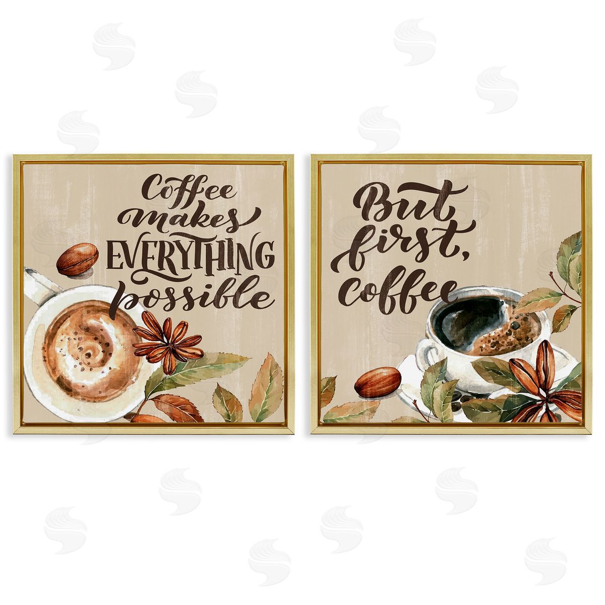 Morning Coffee Classic Phrases Gold Floating Frame Canvas Wall Art, Home Decor by Kim Allen