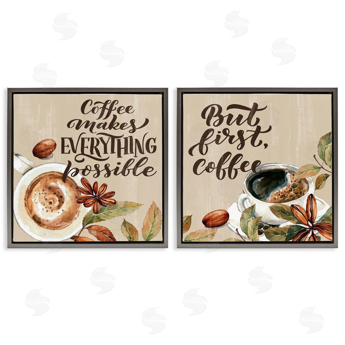 Morning Coffee Classic Phrases Grey Floating Frame Canvas Wall Art, Home Decor by Kim Allen