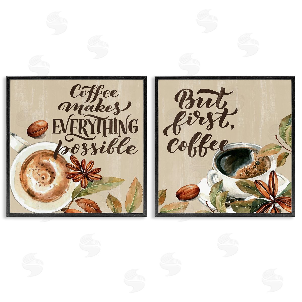 Morning Coffee Classic Phrases Black Frame Print Wall Art, Home Decor by Kim Allen