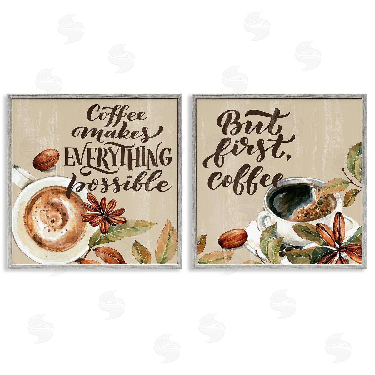 Morning Coffee Classic Phrases Grey Frame Print Wall Art, Home Decor by Kim Allen