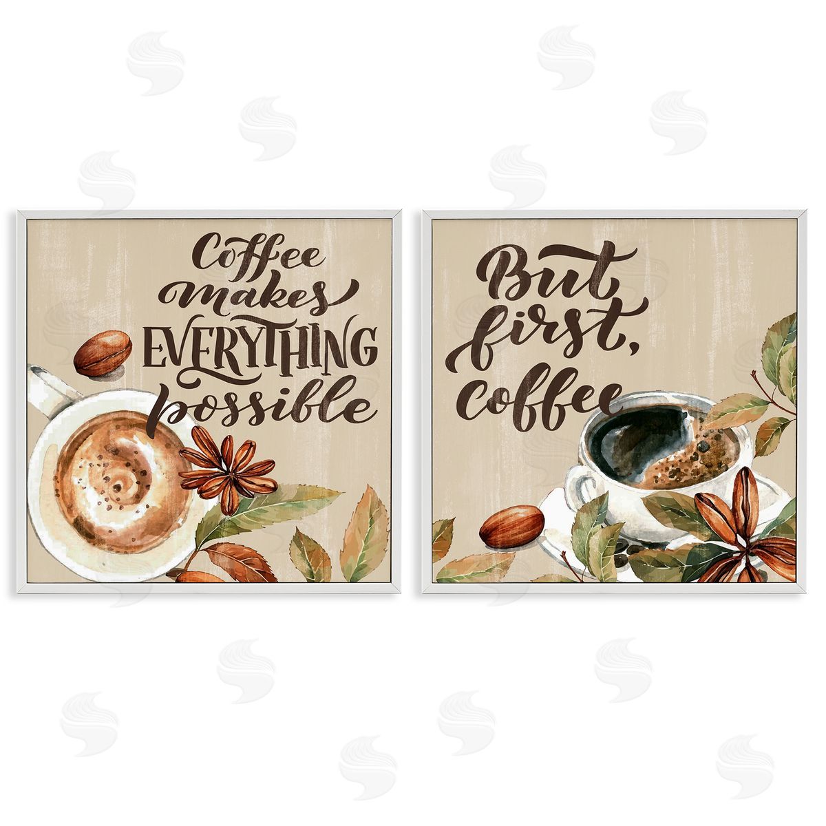 Morning Coffee Classic Phrases White Frame Print Wall Art, Home Decor by Kim Allen