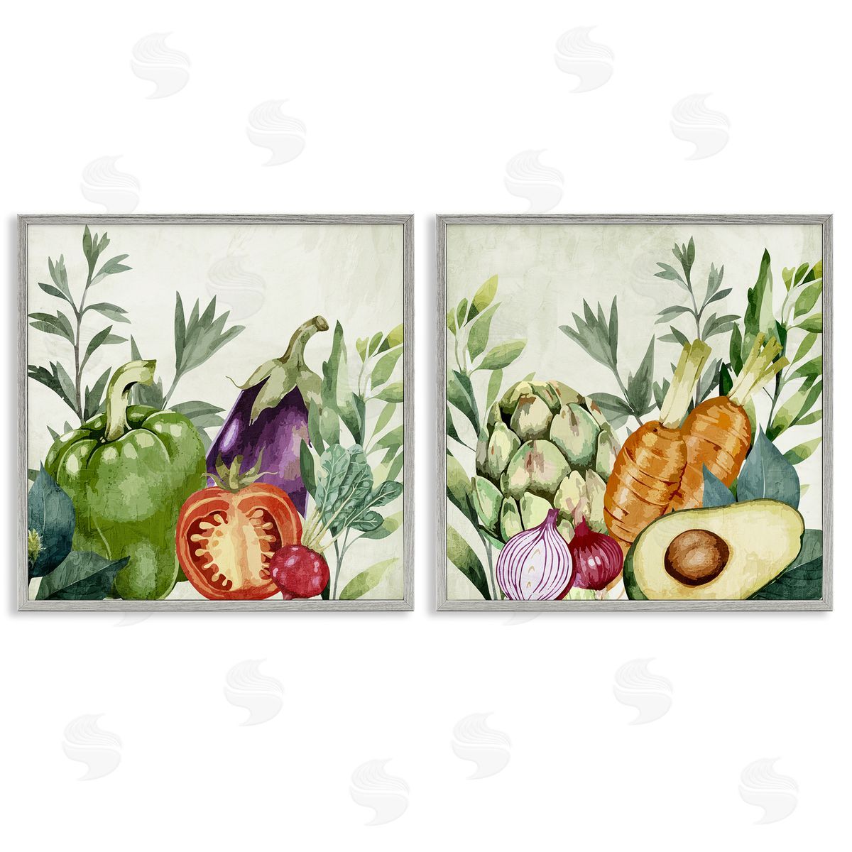 Country Harvest Vegetables Grey Frame Print Wall Art, Home Decor by Kim Allen