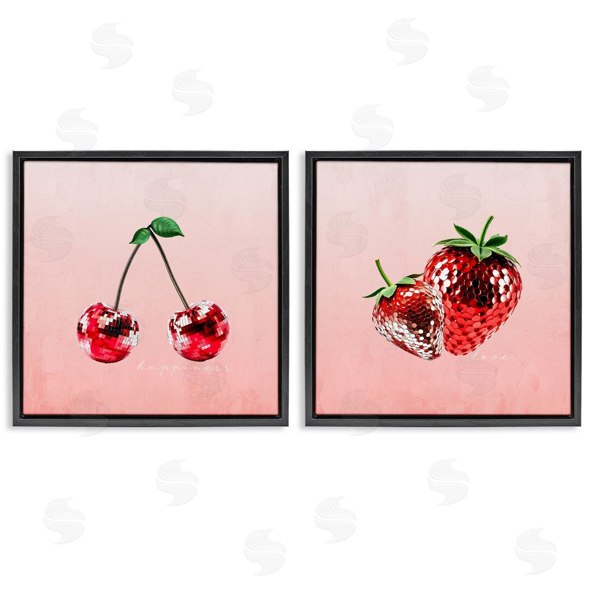 Happiness & Love Disco Fruits Black Floating Frame Canvas Wall Art, Home Decor by Kim Allen