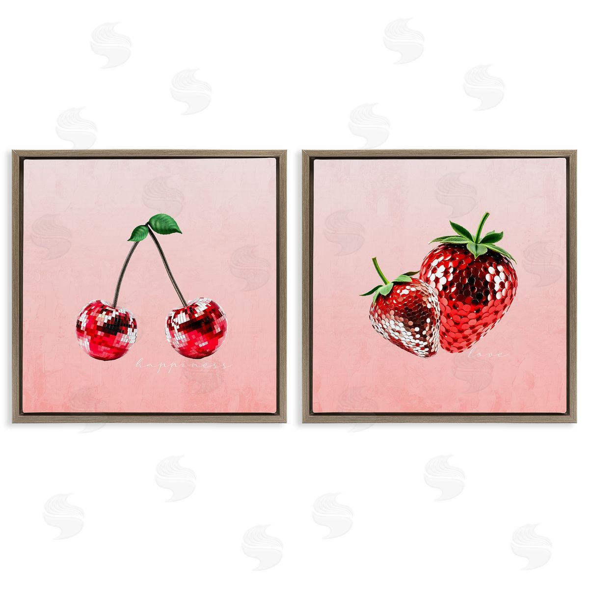 Happiness & Love Disco Fruits Brown Floating Frame Canvas Wall Art, Home Decor by Kim Allen