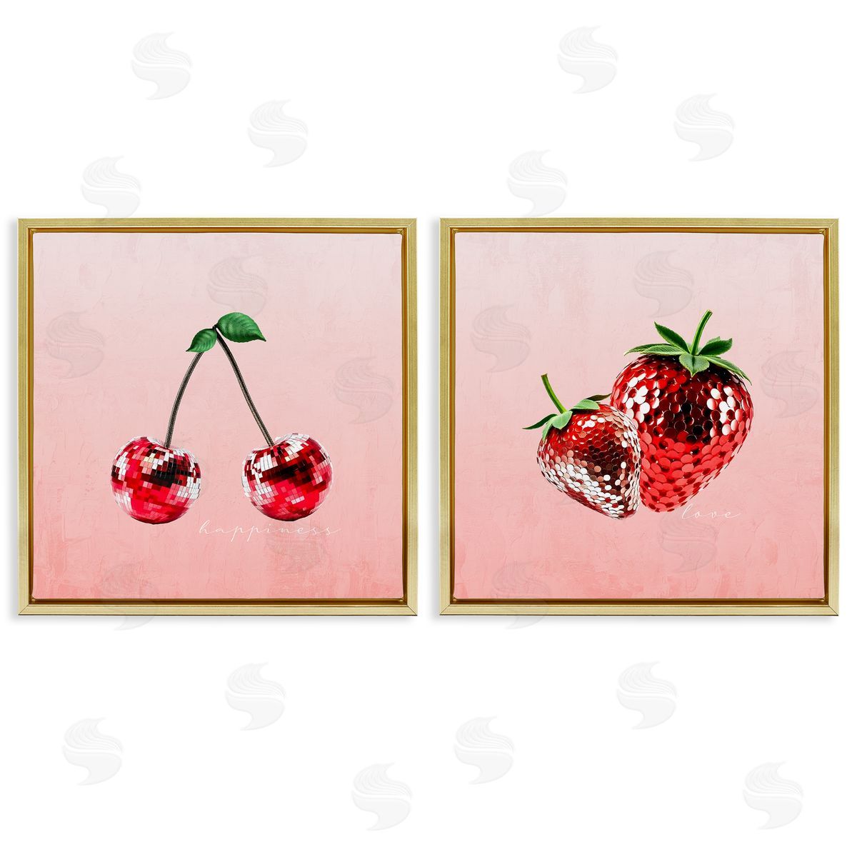Happiness & Love Disco Fruits Gold Floating Frame Canvas Wall Art, Home Decor by Kim Allen
