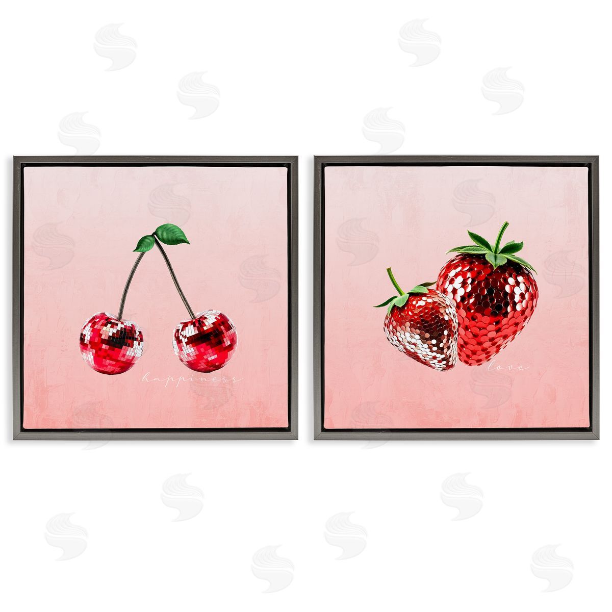 Happiness & Love Disco Fruits Grey Floating Frame Canvas Wall Art, Home Decor by Kim Allen