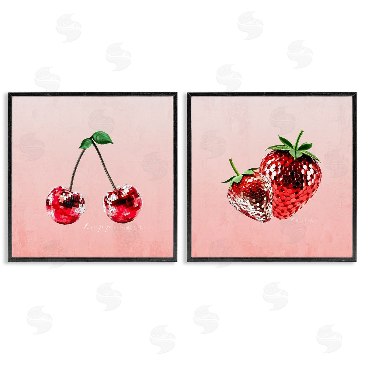 Happiness & Love Disco Fruits Black Frame Print Wall Art, Home Decor by Kim Allen