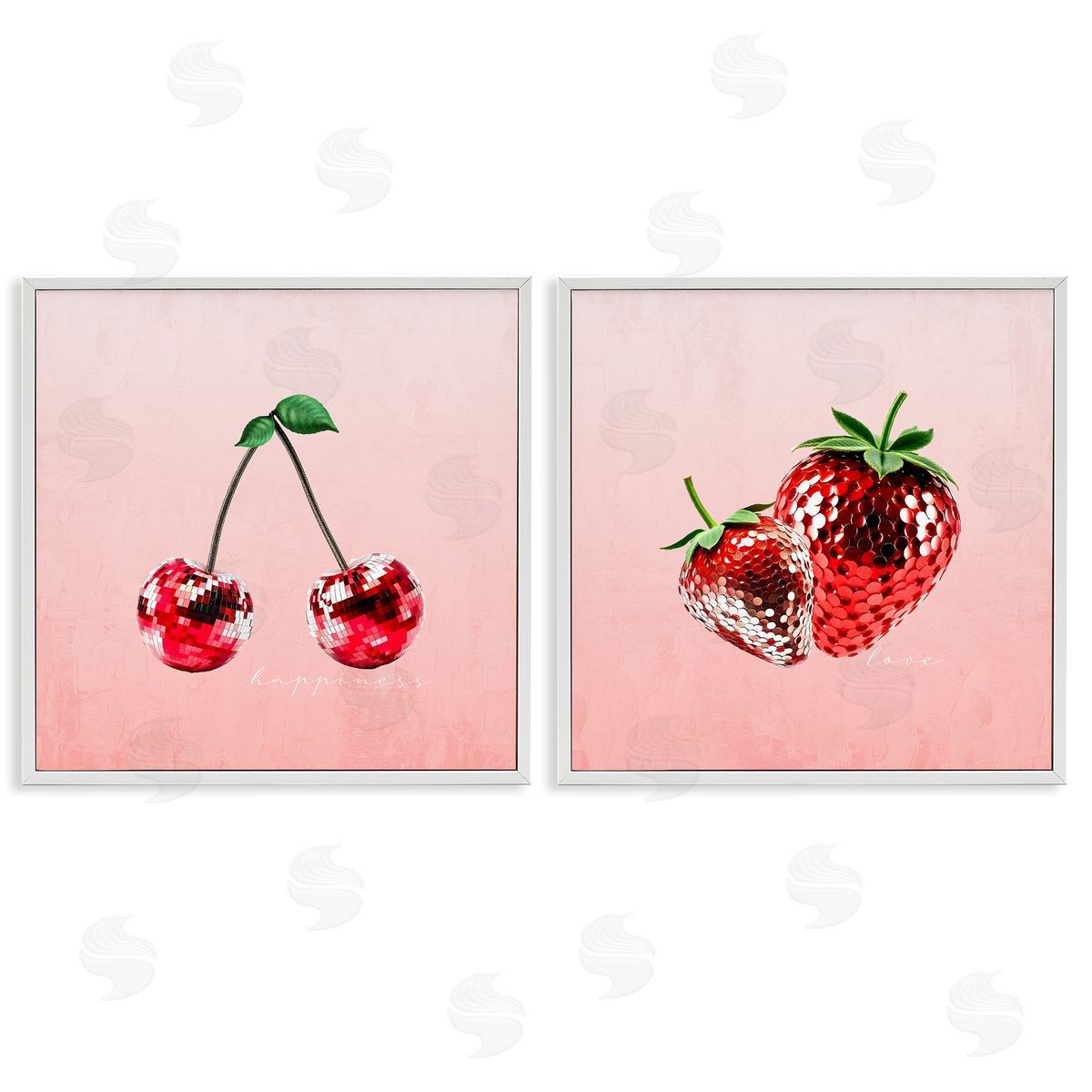 Happiness & Love Disco Fruits White Frame Print Wall Art, Home Decor by Kim Allen