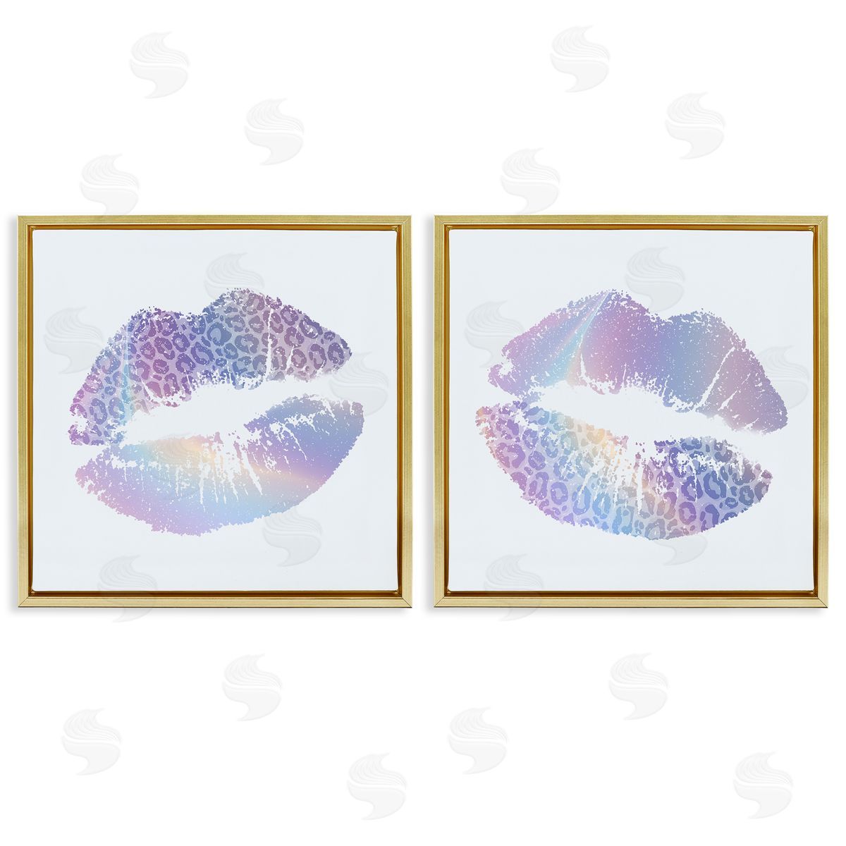 Glam Leopard Pattern Lipstick Gold Floating Frame Canvas Wall Art, Home Decor by Kim Allen
