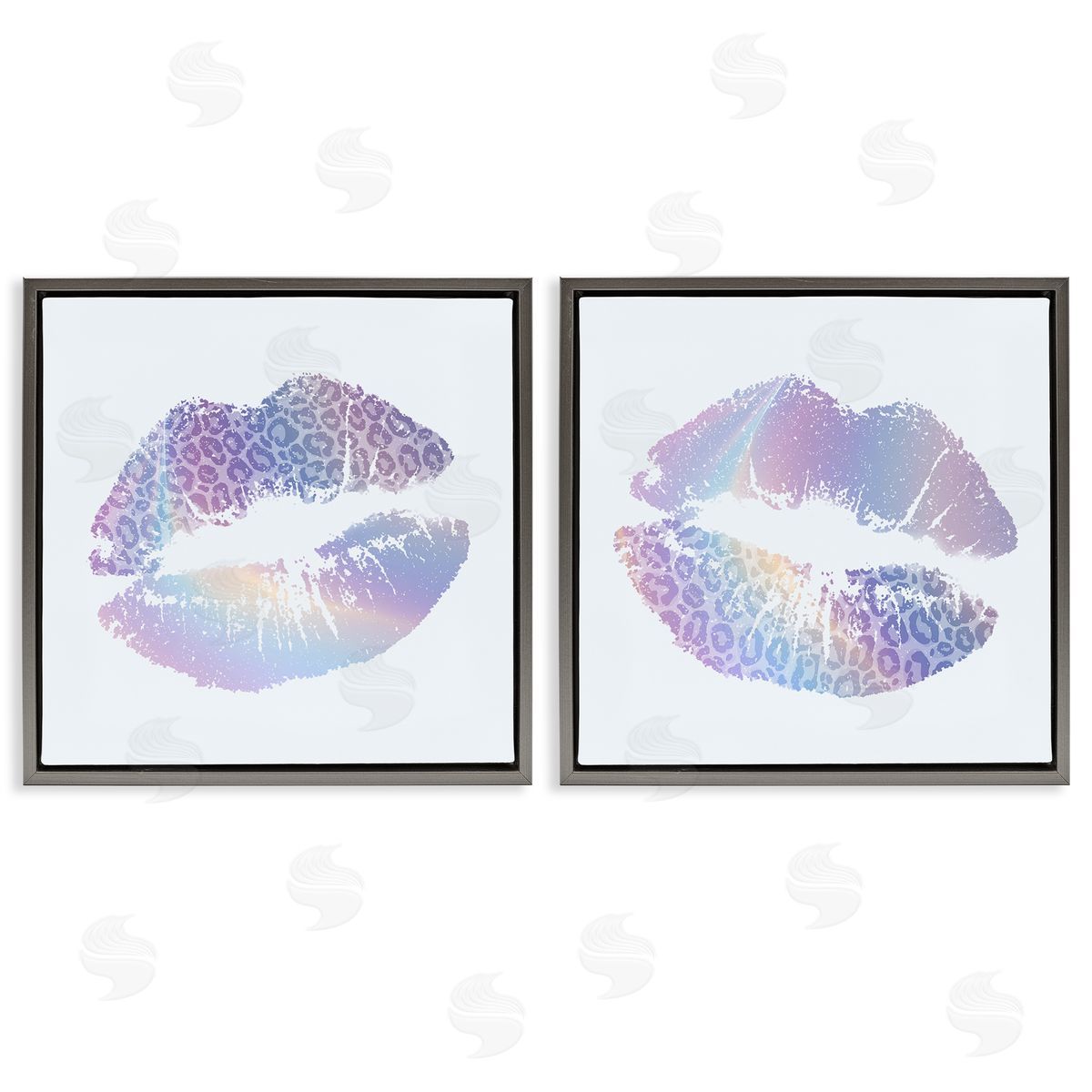 Glam Leopard Pattern Lipstick Grey Floating Frame Canvas Wall Art, Home Decor by Kim Allen