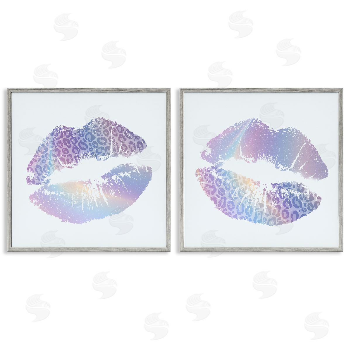 Glam Leopard Pattern Lipstick Grey Frame Print Wall Art, Home Decor by Kim Allen