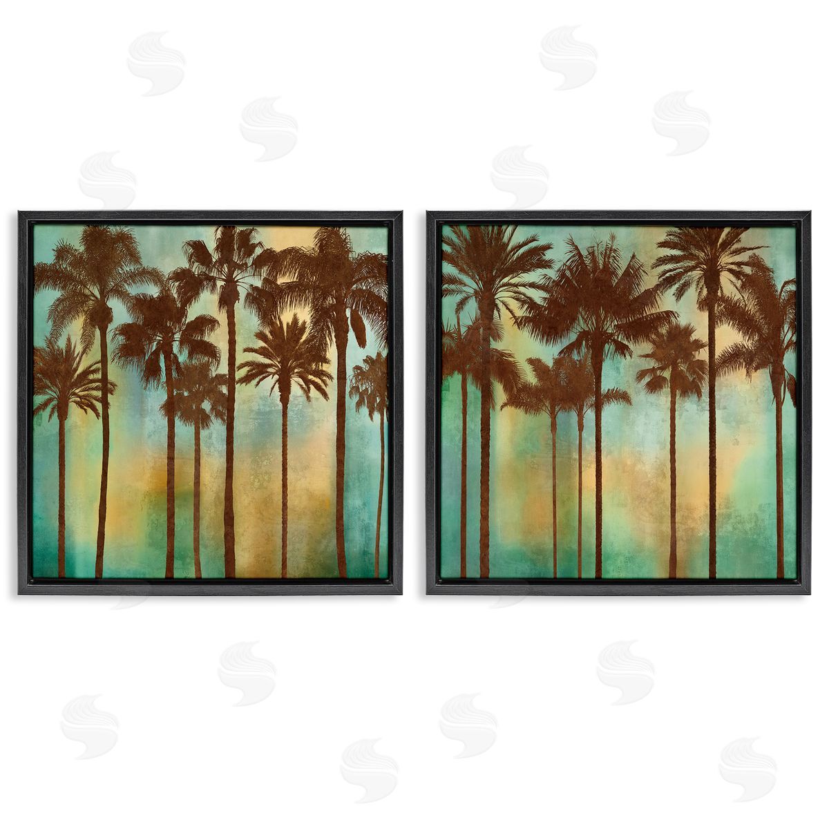 Palms on Blue & Orange Black Floating Frame Canvas Wall Art, Home Decor by John Seba