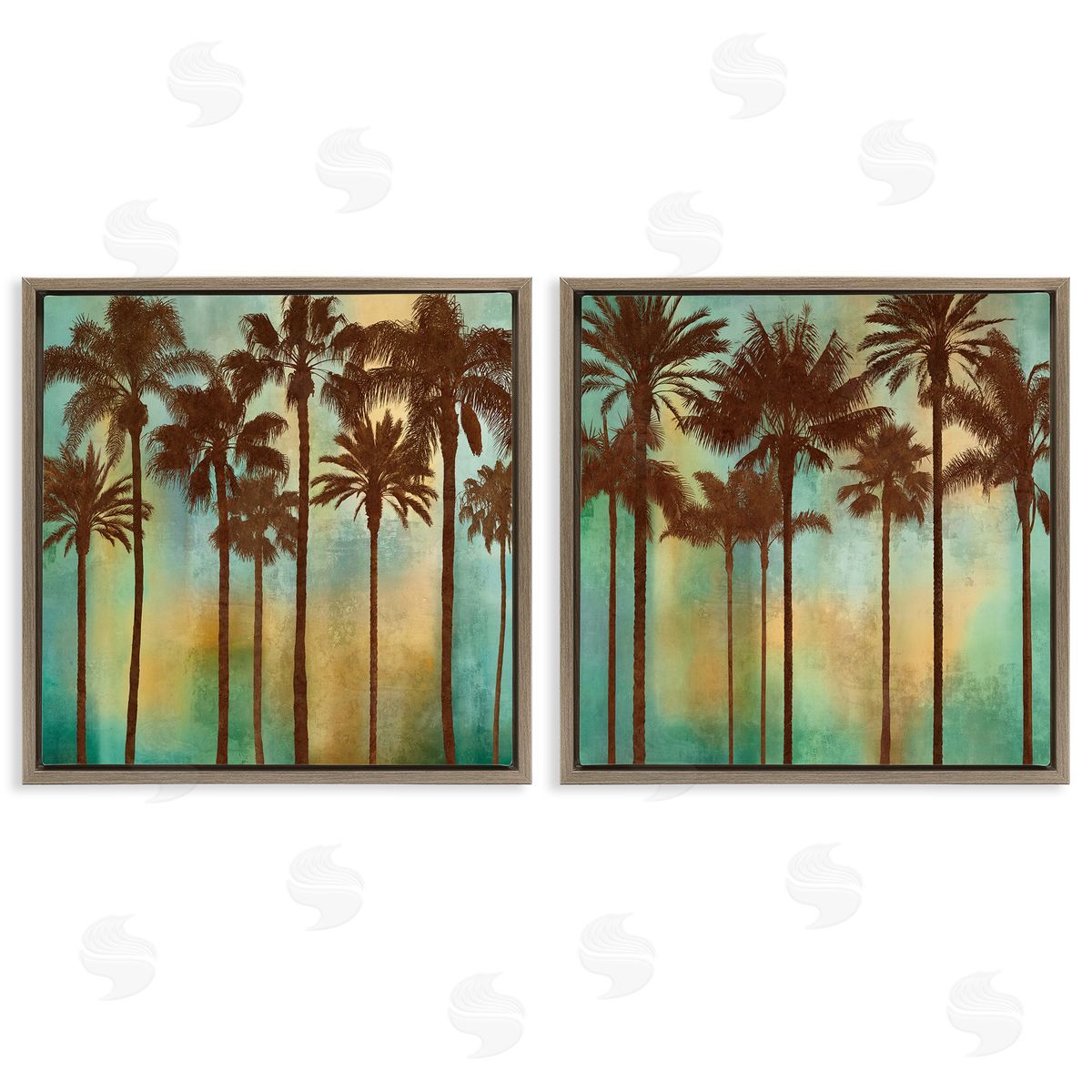 Palms on Blue & Orange Brown Floating Frame Canvas Wall Art, Home Decor by John Seba