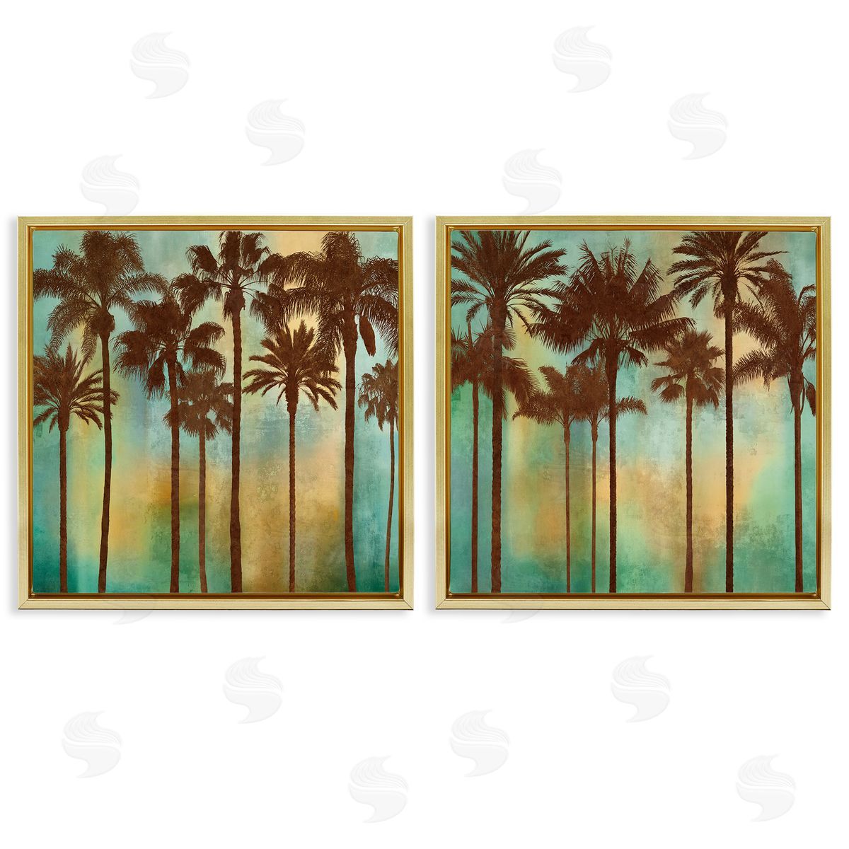 Palms on Blue & Orange Gold Floating Frame Canvas Wall Art, Home Decor by John Seba