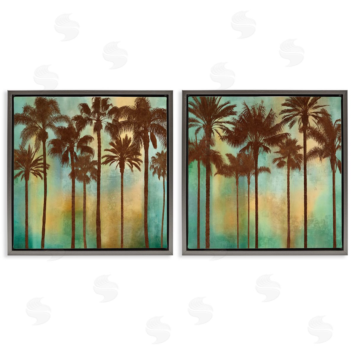 Palms on Blue & Orange Grey Floating Frame Canvas Wall Art, Home Decor by John Seba
