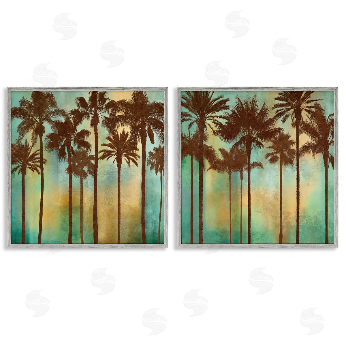 Palms on Blue & Orange Grey Frame Print Wall Art, Home Decor by John Seba