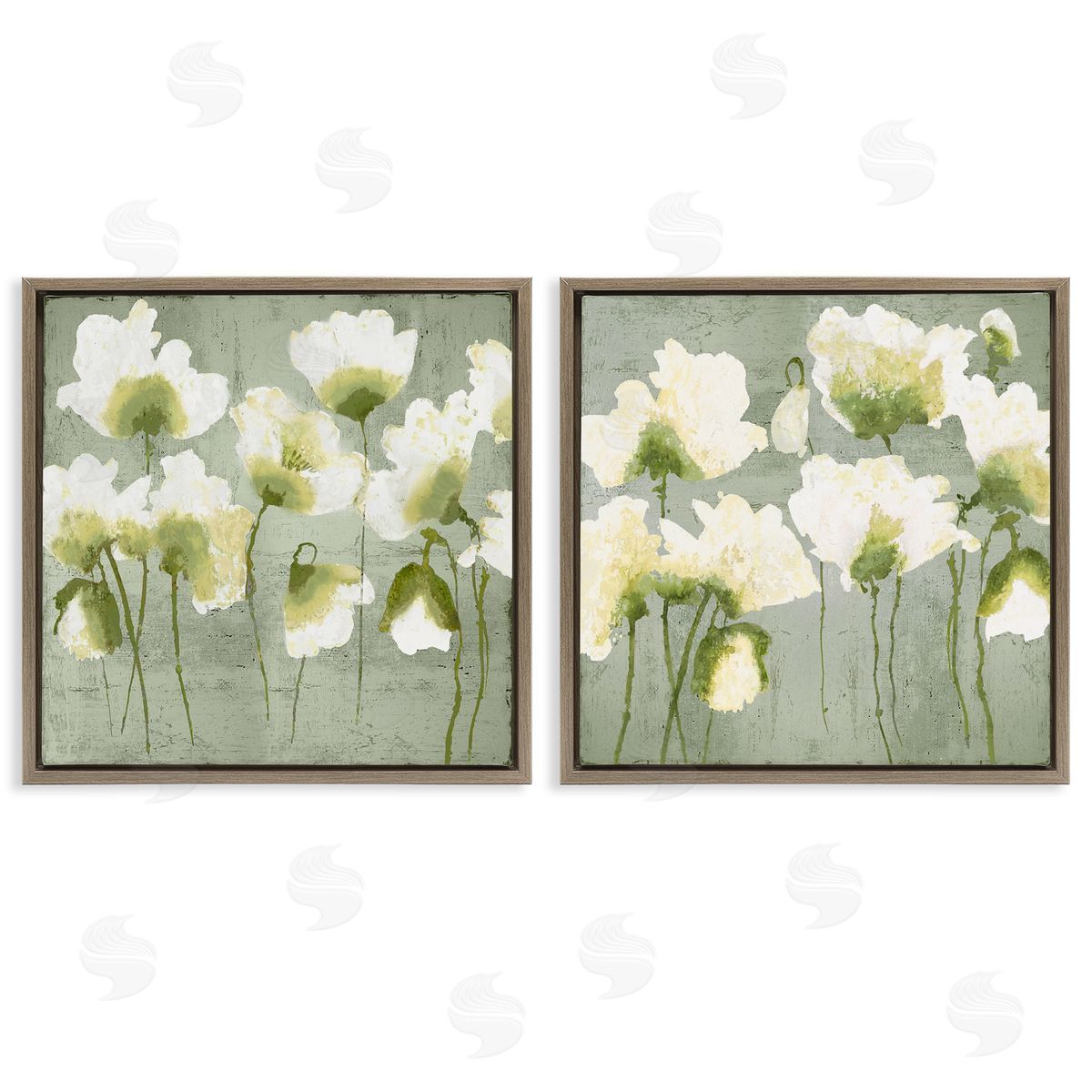 Charming White Blooms Brown Floating Frame Canvas Wall Art, Home Decor by Vanessa Austin