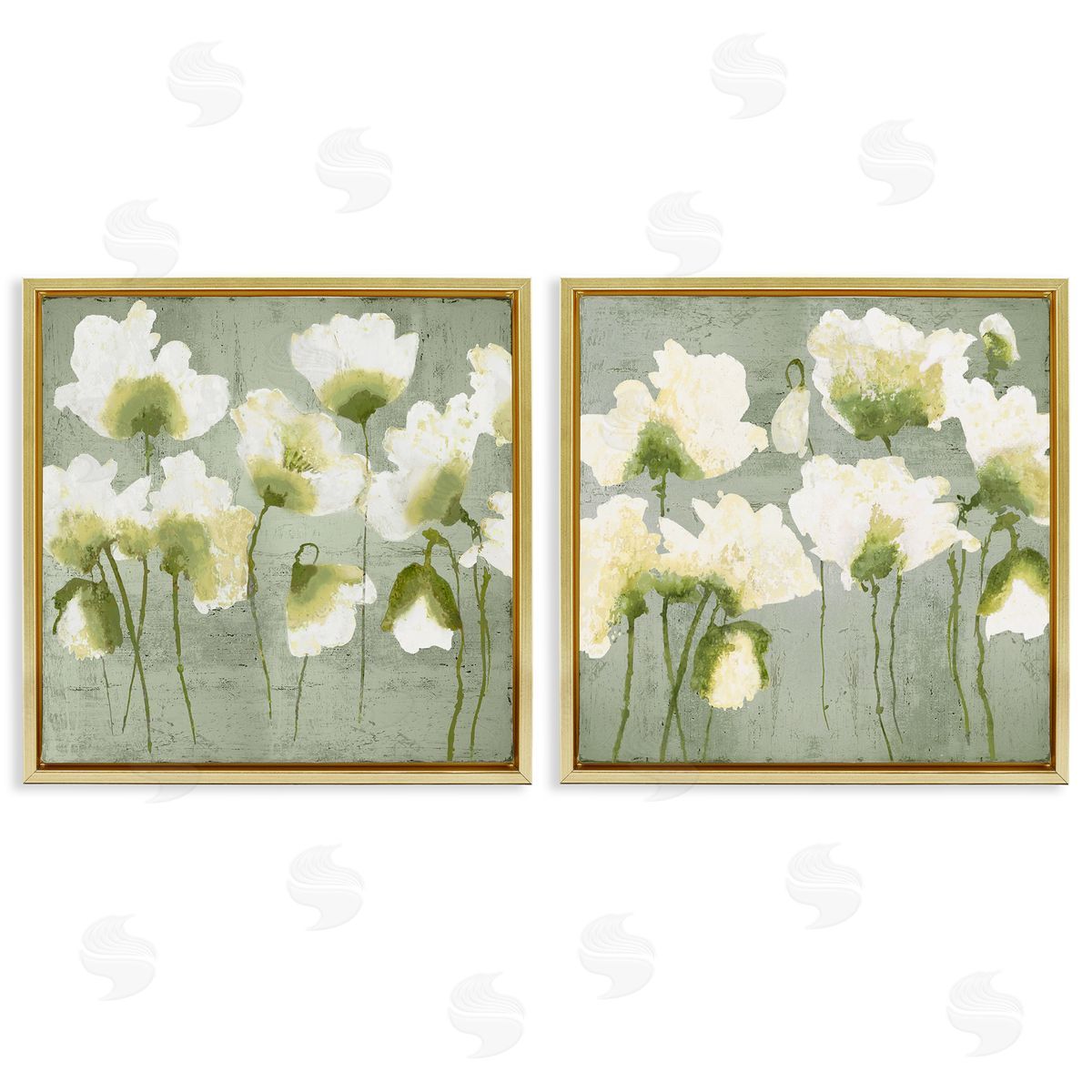 Charming White Blooms Gold Floating Frame Canvas Wall Art, Home Decor by Vanessa Austin