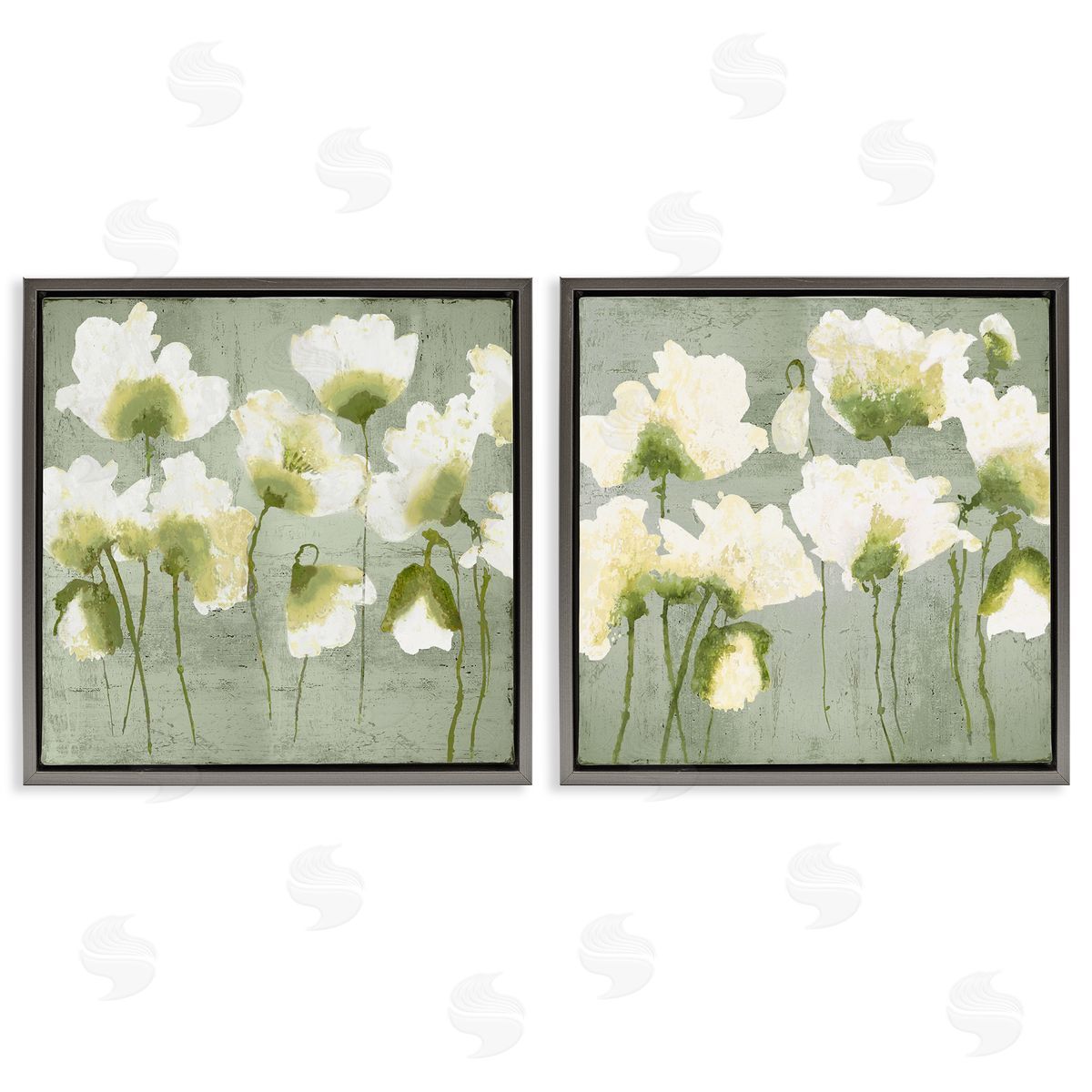Charming White Blooms Grey Floating Frame Canvas Wall Art, Home Decor by Vanessa Austin