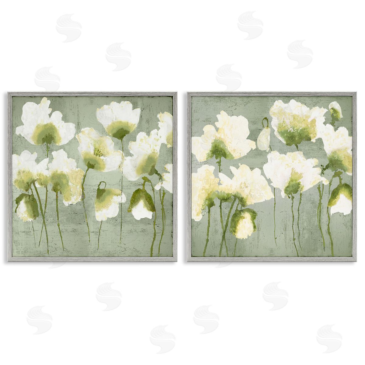Charming White Blooms Grey Frame Print Wall Art, Home Decor by Vanessa Austin