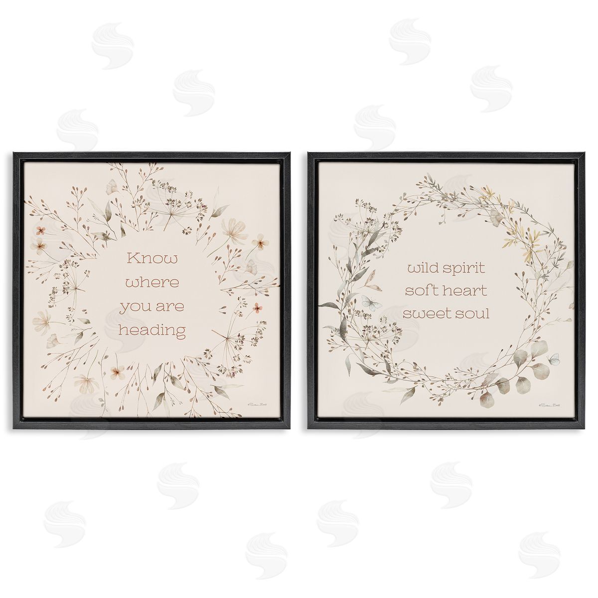 Inspiring Soft Wreaths with Phrases Black Floating Frame Canvas Wall Art, Home Decor by Susan Ball