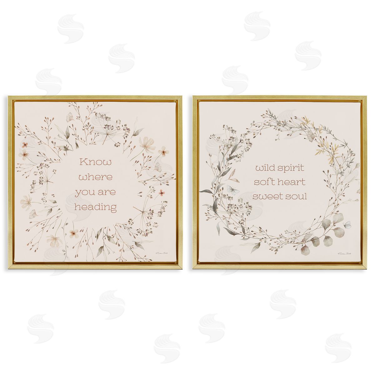 Inspiring Soft Wreaths with Phrases Gold Floating Frame Canvas Wall Art, Home Decor by Susan Ball