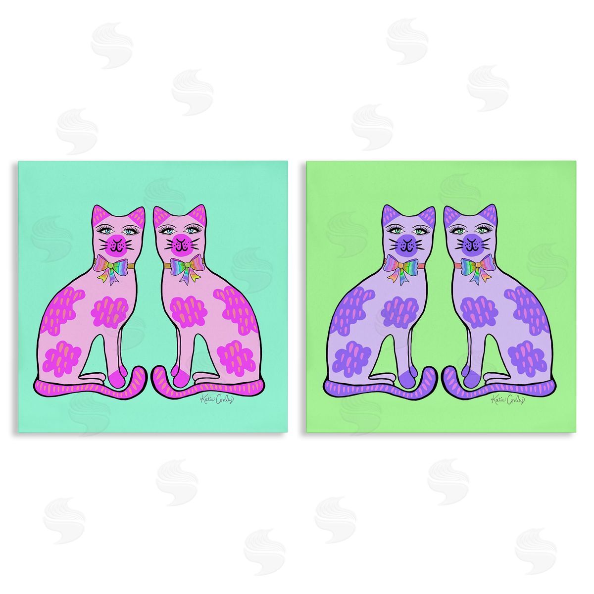 Bright Purple Cat Pairs Canvas Wall Art, Home Decor by Katie Conley