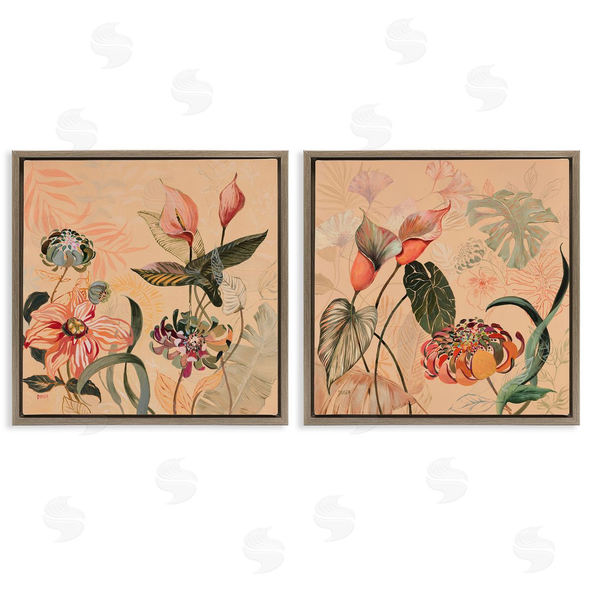 Elegant Flower Organics Brown Floating Frame Canvas Wall Art, Home Decor by Dusza