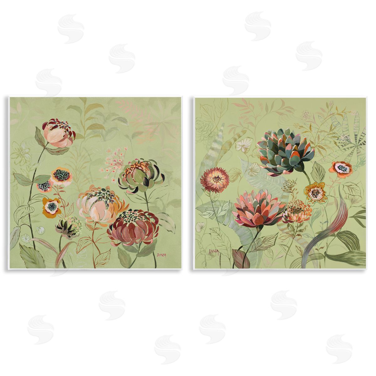 Chrysanthemums on Olive Green Wood Plaque Wall Art, Home Decor by Dusza