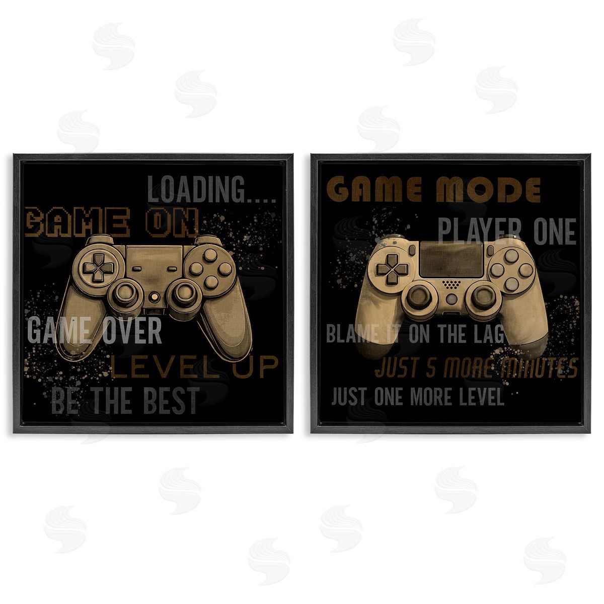Vintage Game Controls & Phrases Black Floating Frame Canvas Wall Art, Home Decor by Kim Allen