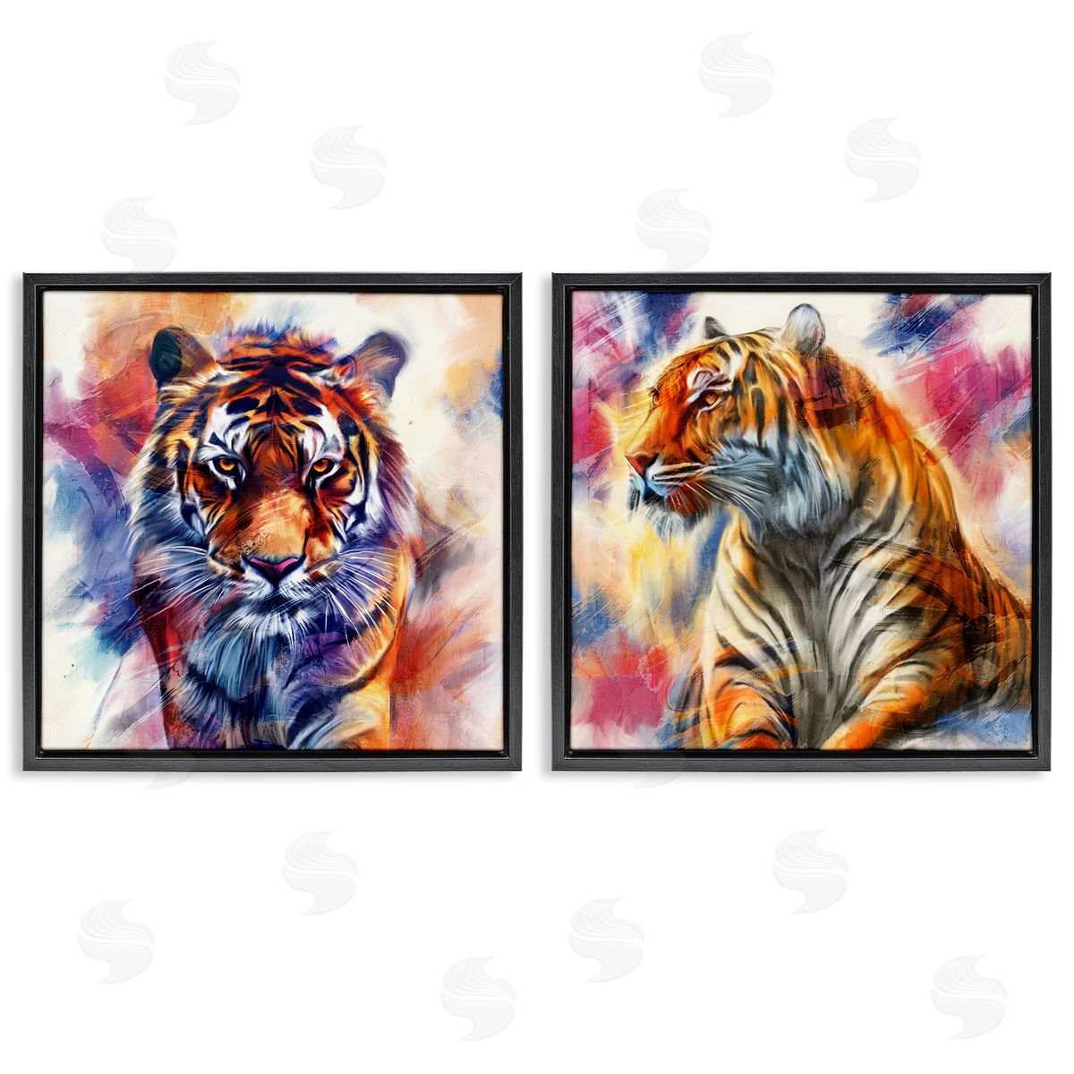 In The Wild Fierce Tiger Black Floating Frame Canvas Wall Art, Home Decor by Kim Allen
