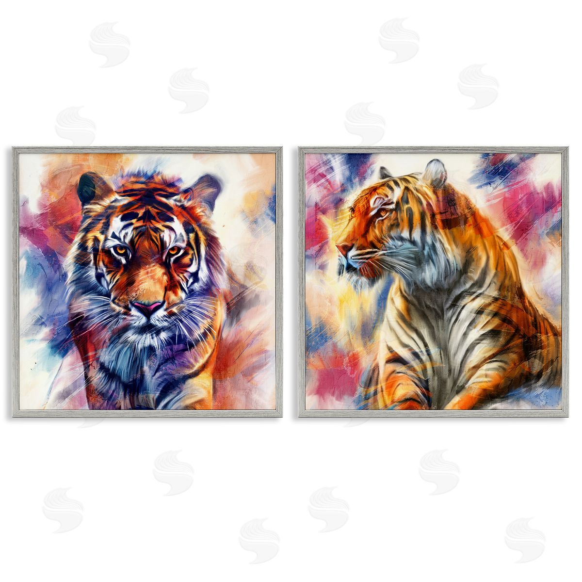 In The Wild Fierce Tiger Grey Frame Print Wall Art, Home Decor by Kim Allen