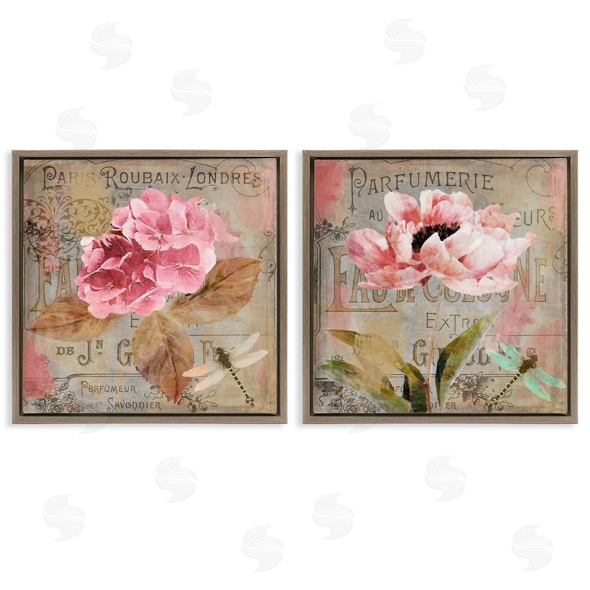 Vintage Collage French Florals Brown Floating Frame Canvas Wall Art, Home Decor by Sasha