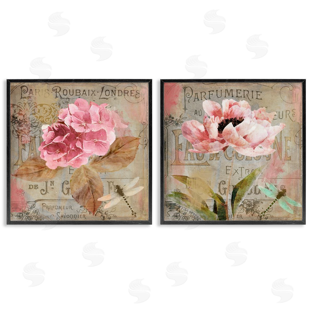 Vintage Collage French Florals Black Frame Print Wall Art, Home Decor by Sasha