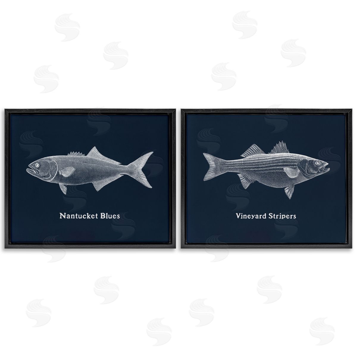 Harbor Fish Phrases Black Floating Frame Canvas Wall Art, Home Decor by Phillipa Katz