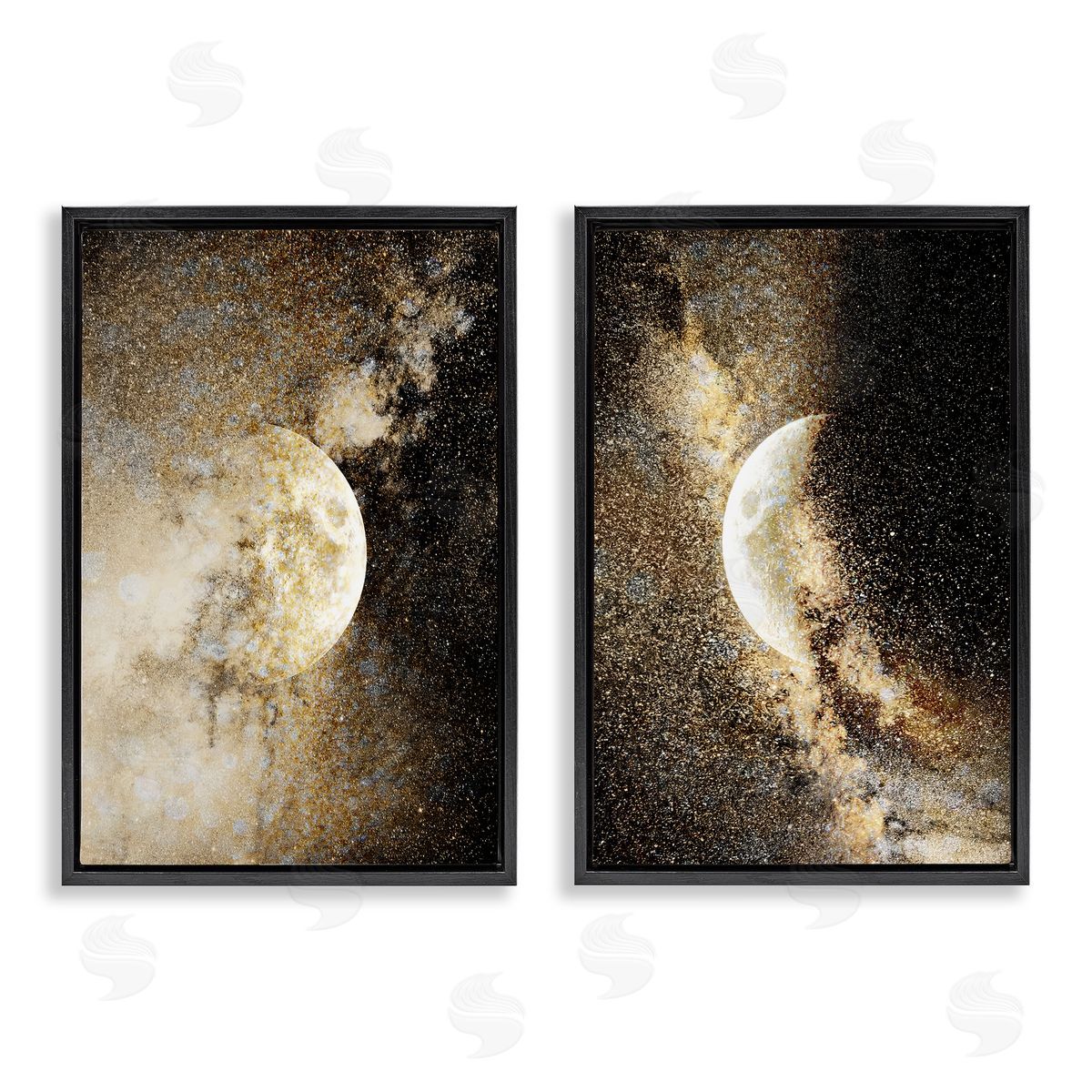 Moons with Starry Nebulas Black Floating Frame Canvas Wall Art, Home Decor by Gemma Bardot