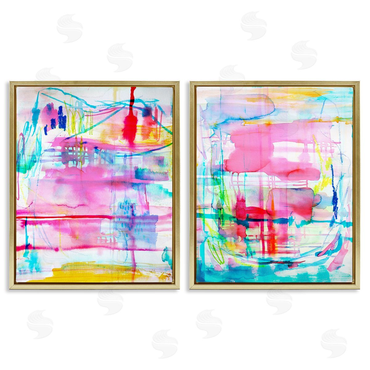 Vibrant Chaos Abstractions Gold Floating Frame Canvas Wall Art, Home Decor by Gemma Bardot