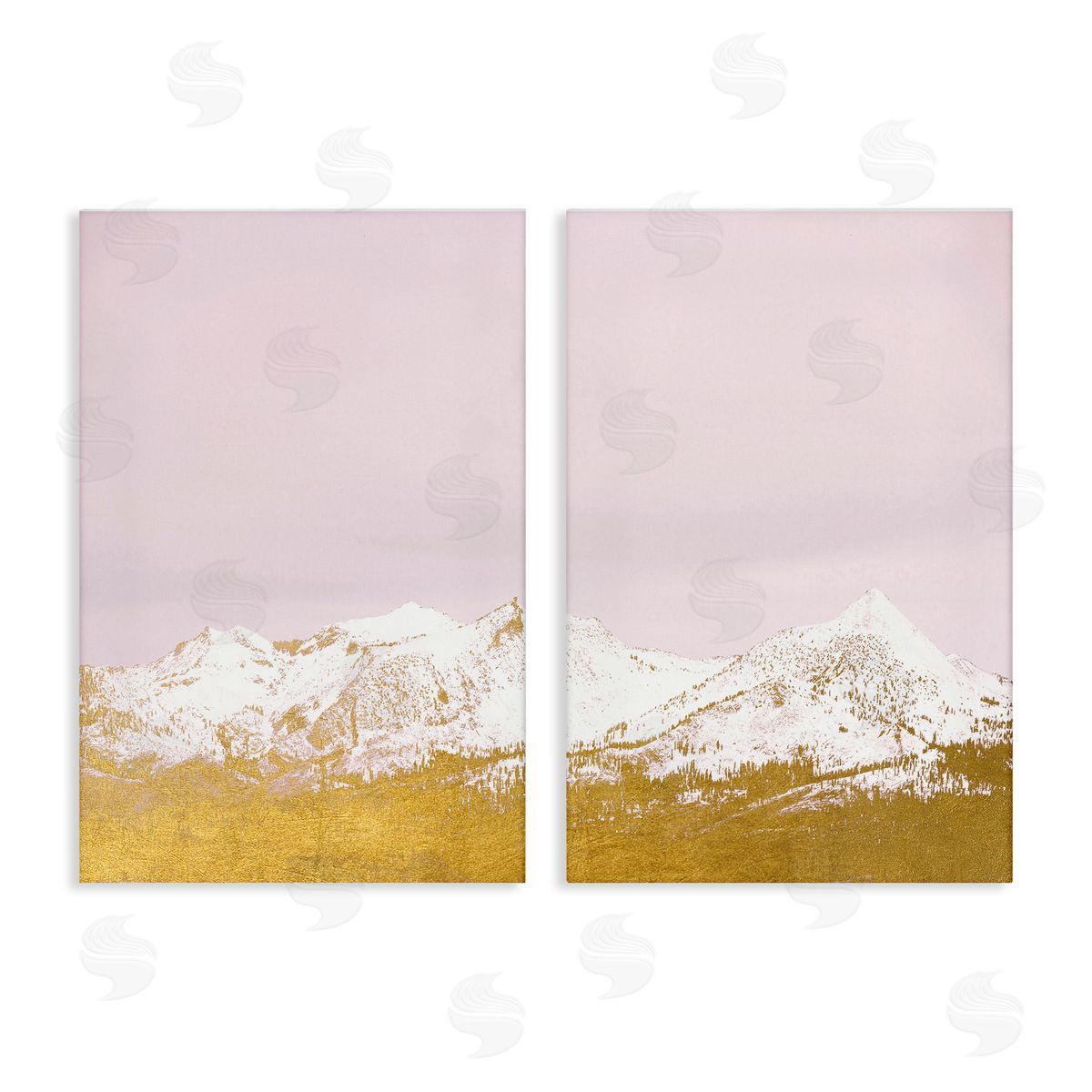 Snow Tipped Mountains on Pink Canvas Wall Art, Home Decor by Gemma Bardot