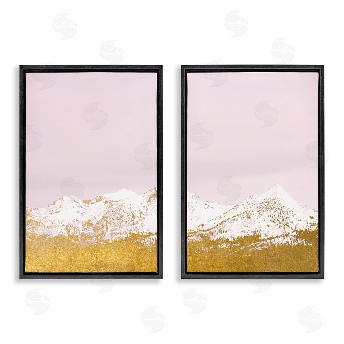 Snow Tipped Mountains on Pink Black Floating Frame Canvas Wall Art, Home Decor by Gemma Bardot