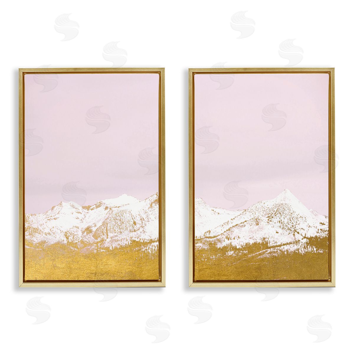 Snow Tipped Mountains on Pink Gold Floating Frame Canvas Wall Art, Home Decor by Gemma Bardot