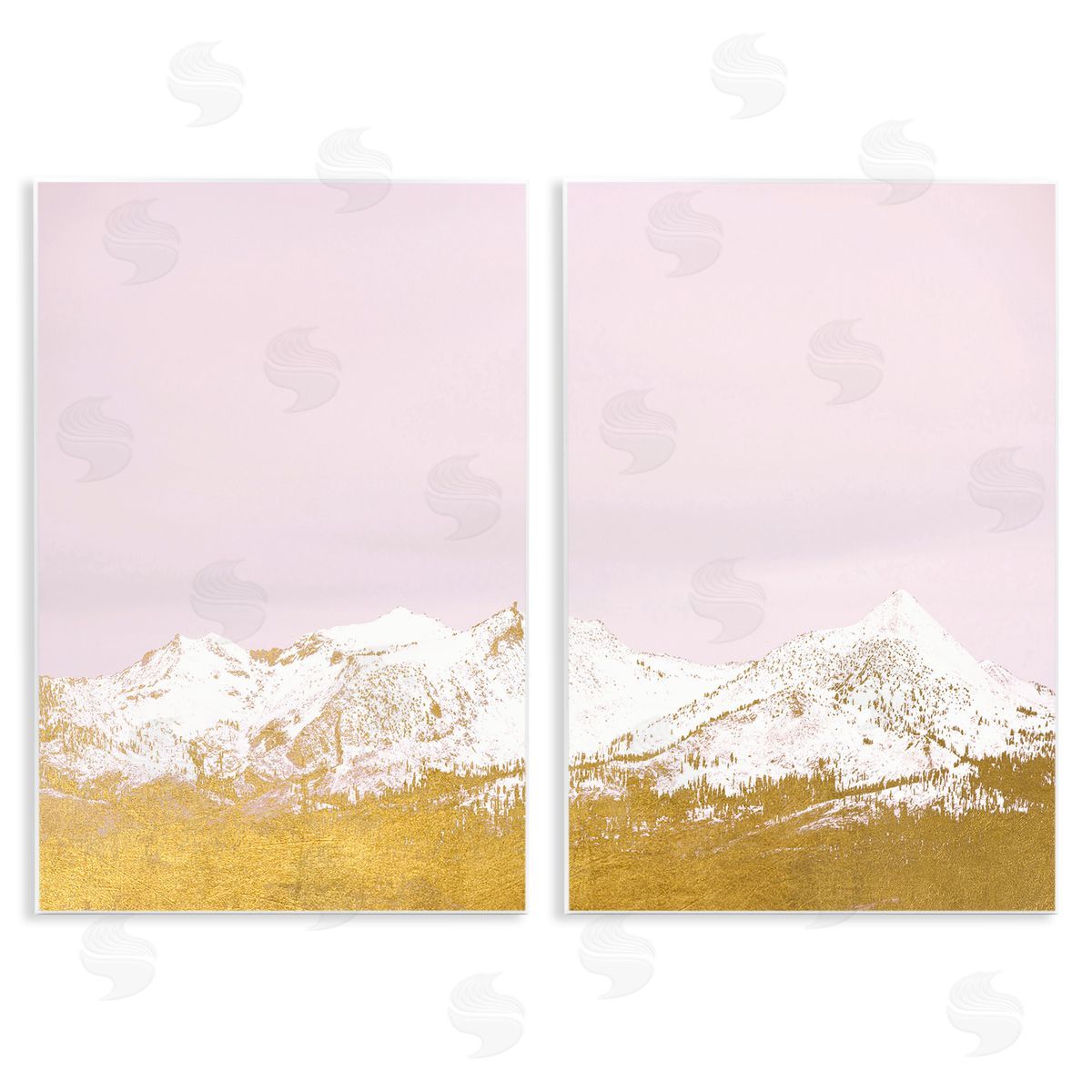 Snow Tipped Mountains on Pink Wood Plaque Wall Art, Home Decor by Gemma Bardot