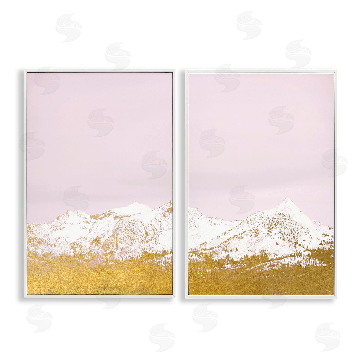 Snow Tipped Mountains on Pink White Frame Print Wall Art, Home Decor by Gemma Bardot