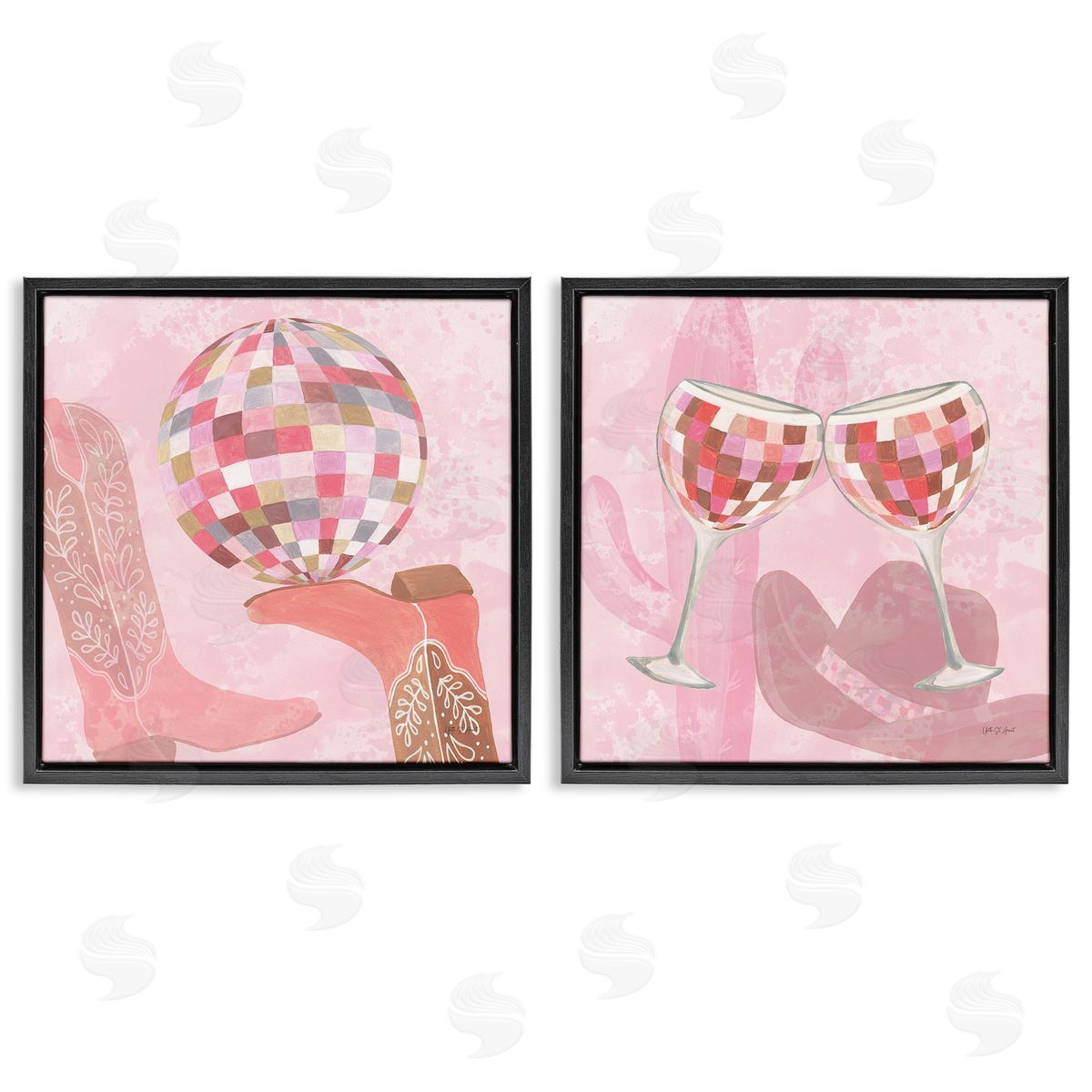 Yvette St. Amant Disco Cowgirl Western Glam Black Floating Frame Canvas Wall Art Set