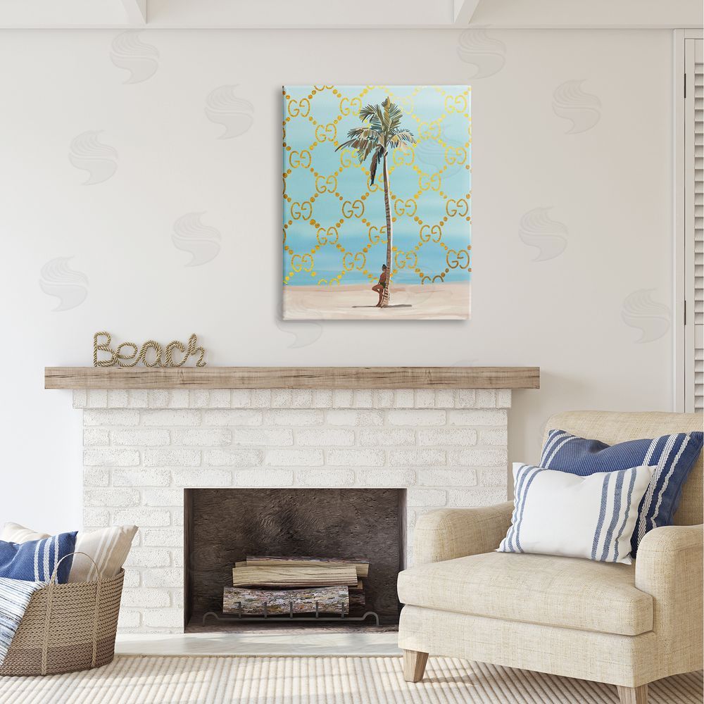 Amelia Noyes Glam Pattern Palm Tree Canvas Wall Art Print in Room